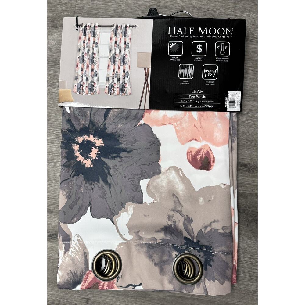 2 Pack Curtain Panels Lush Decor Leah Flowers Coral Gray 52"x63" Brand new